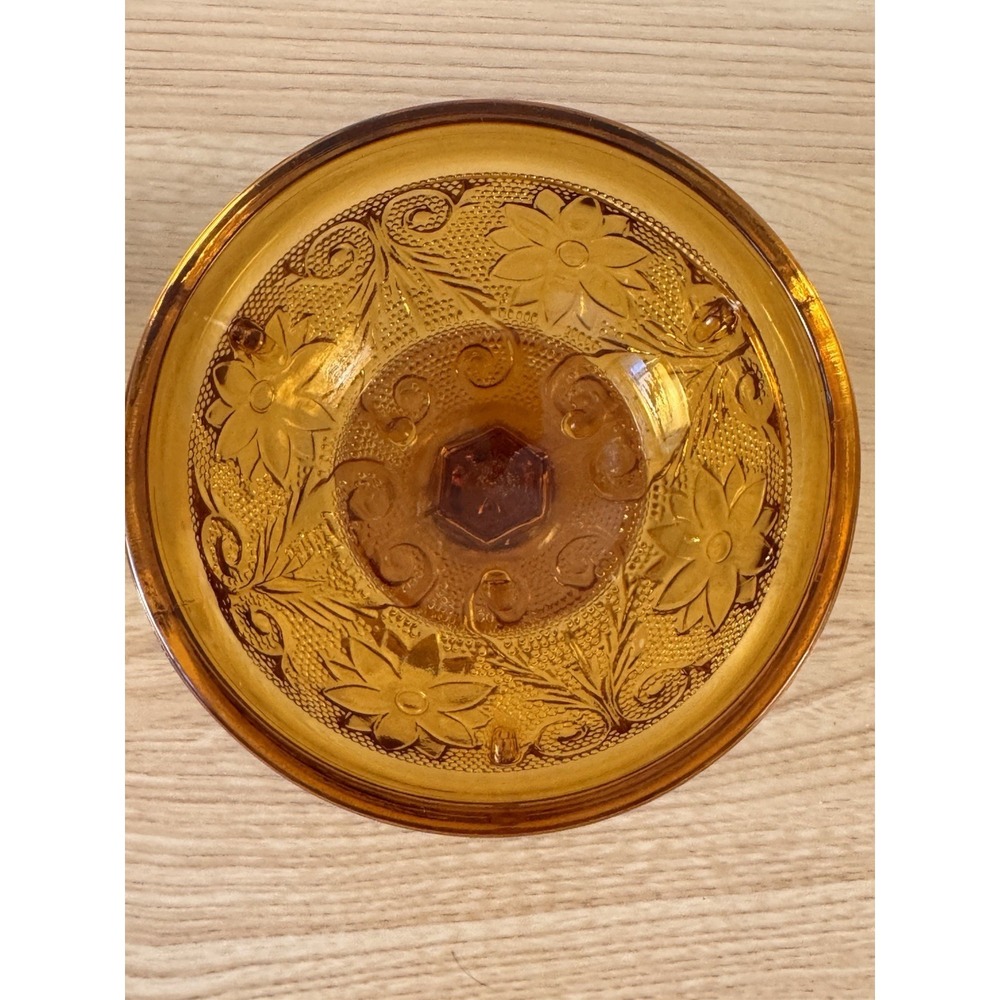 Tiara Indiana Glass Sandwich Pattern Amber Fairy Lamp Pedestal Candle Holder - Picture 4 of 13